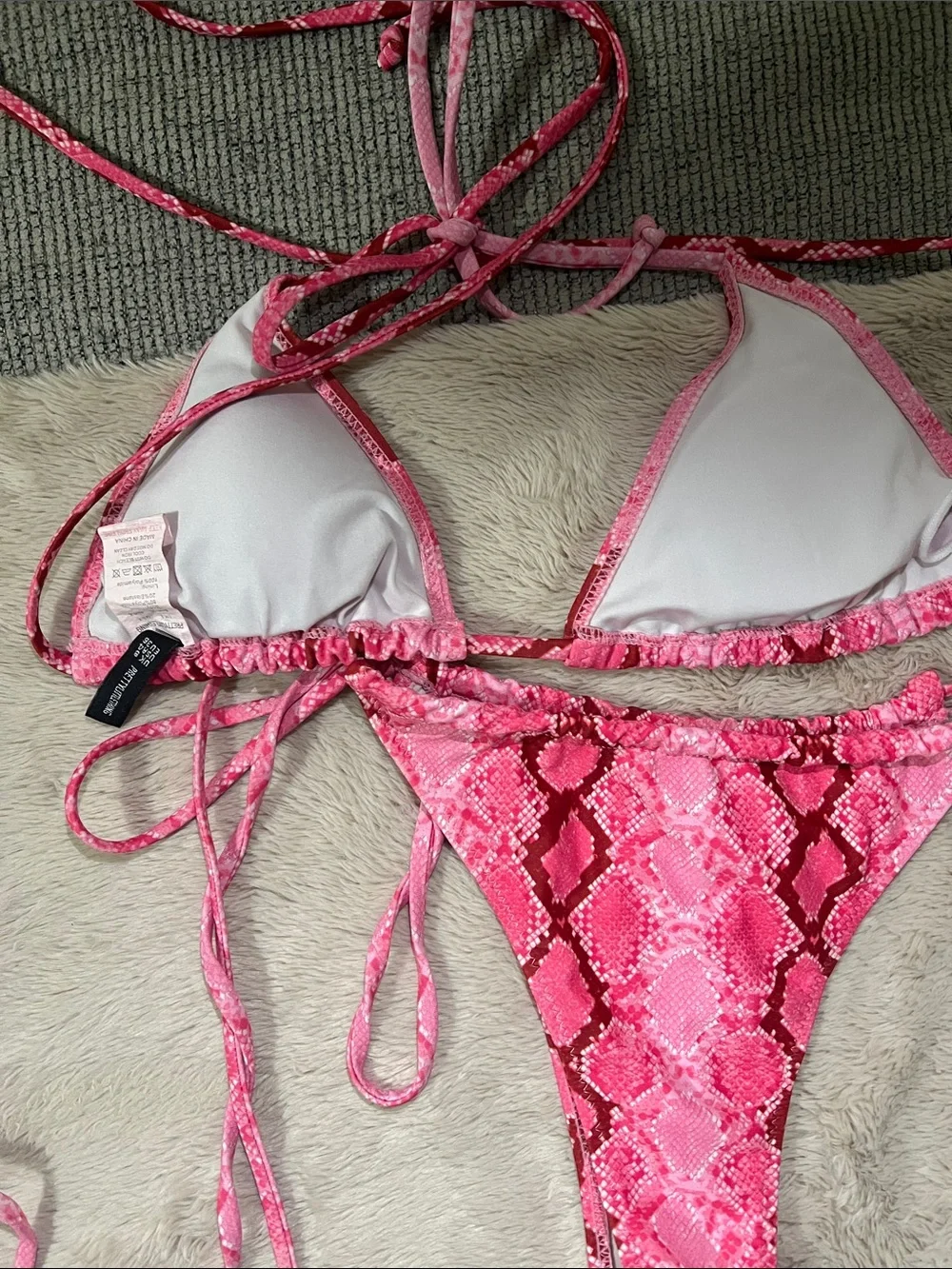 PrettyLittleThing Pink Patterned Triangle Bikini Top